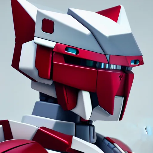 Prompt: gundam head, v - fin, octane render, soft light, mekka, behance, vector, highly detailed illustration, realistic, red and white metal design, dribbble. com, by secondsyndicate studio,