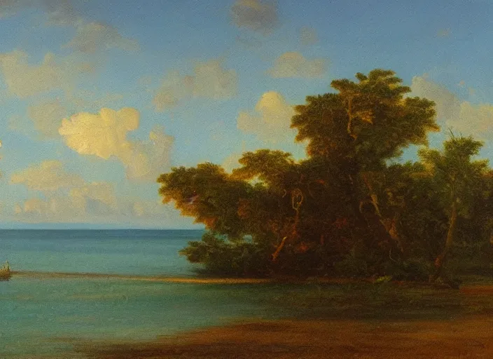 Image similar to florida keys in the style of hudson river school of art, oil on canvas