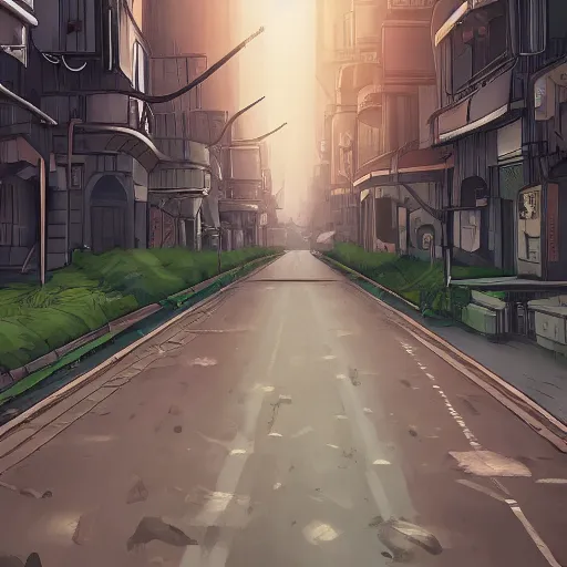 Image similar to long road, trending on artstation, manga style 4 k