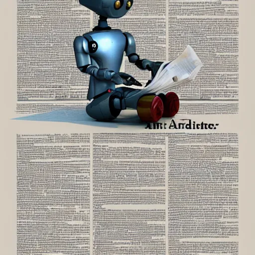 Prompt: A little robot reading the newspaper, artstation, digital art, sci fi, masterpiece, detailed, 3D Model