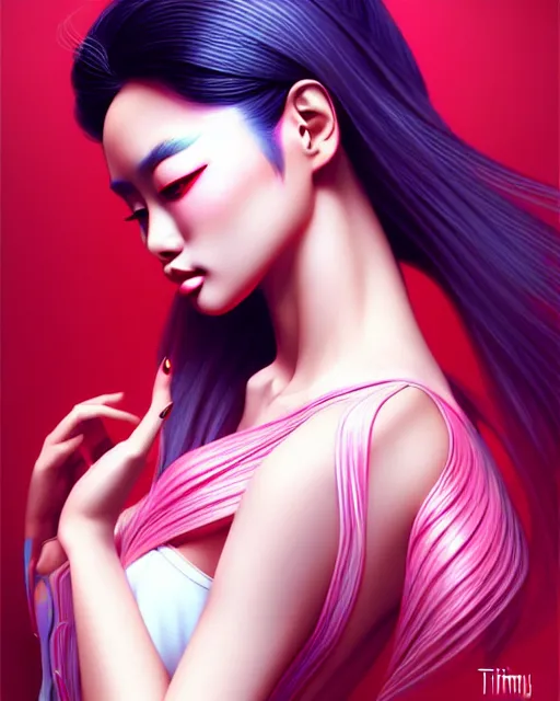 Prompt: richly detailed color illustration of very very beautiful asian fashion model illustrated by Artgerm and Mina Petrovic and Timothy Kong and Marina Federovna. 3D shadowing