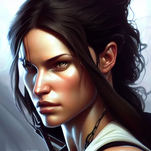 Image similar to symmetry!! intense portrait of lara croft, intricate, elegant, highly detailed, my rendition, digital painting, artstation, concept art, smooth, sharp focus, illustration, art by artgerm and greg rutkowski and alphonse mucha