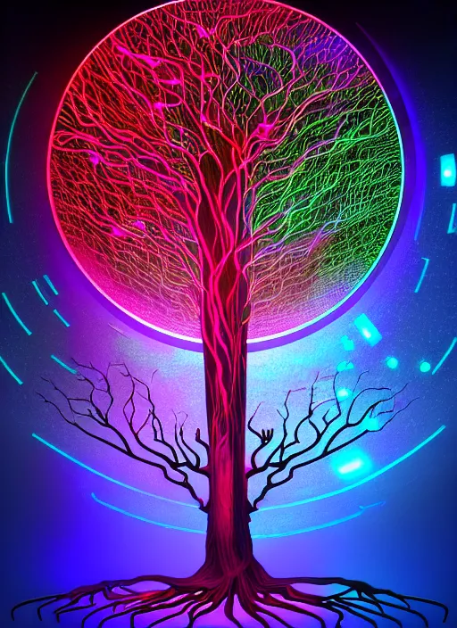 Image similar to high depth, collective civilization tree, calm, healing, resting, life, hybrids, scifi, glowing lights!!, published concept art, mixed medias, image overlays, sharp focus, thin glowing wires, winning illustration, eyes reflecting into eyes into infinity, singularity!!!, 3 6 0 projection, art in the style of mucha