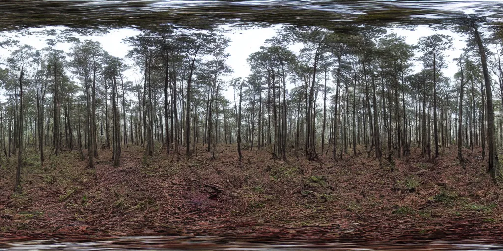 Prompt: a 360 photograph of a scary forest