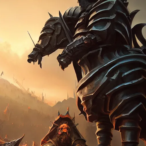 Prompt: a giant black chess knight statue, battlefield background, bright art masterpiece artstation. 8 k, sharp high quality artwork in style of jose daniel cabrera pena and greg rutkowski, concept art by tooth wu, hearthstone card game artwork, chess piece
