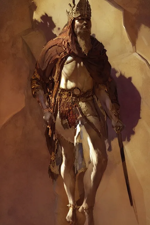 Image similar to a full body portrait of the ancient historical biblical evil pagan king ahab of Israel by craig mullins and marc simonetti, Ross Tran and WLOP, by Andrew Wyeth and Gerald Brom, In the style of John singer Sargent and James gurney, ARTSTATION, cgsociety, polycount, character design, CINEMATIC, AWE INSPIRING, BEAUTIFUL, ART GERM