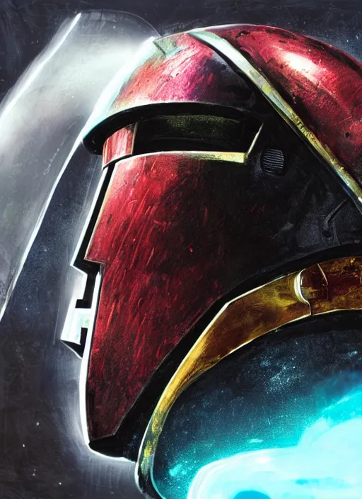 Prompt: Robot Suit, Profile, Judge Dredd, Half Face, Samus Aran, Colorful, Space Background, Human Jaw, Mouth, Half Helmet, Visor, Bust, Concept Art, Samurai Helmet, Kabuto, Rhino Beetle, Storm Trooper, Helmet, Dredd, Karl Urban, Sylvester Stallone, Profile, High Detail, 2D art, Artstation, Neon lights, Sci-fi, Space suit, Luis Nieves Sr, Makoto Kano, Metroid