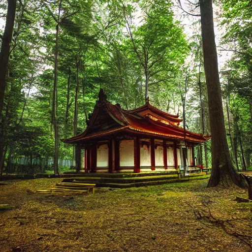 Prompt: a temple in the woods