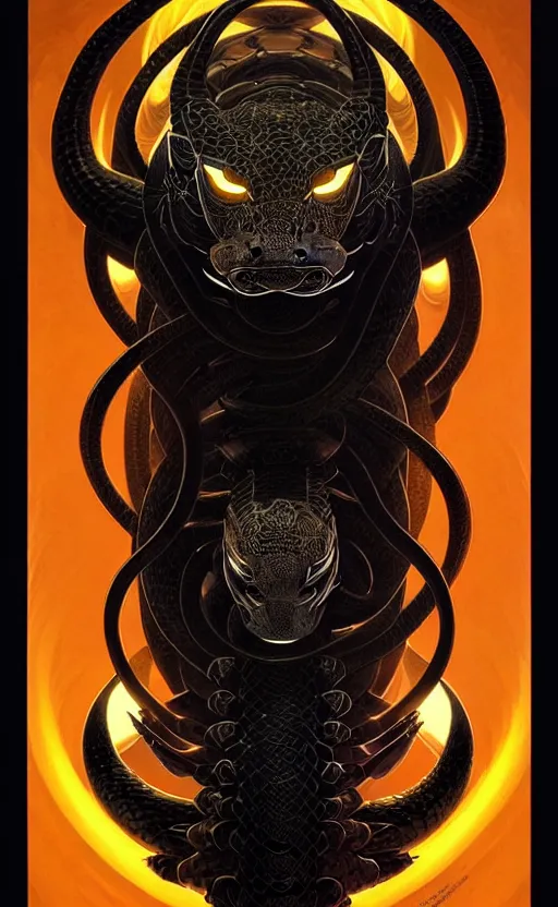 Prompt: symmetry!!!! intricate, fanart, black rattlesnake, japanese dragon, phantom tiger, infinity halo, intricate, incredible, highly detailed, my r, endition, digital painting, artstation, concept art, smooth, sharp focus, illustration, art, by artgerm and greg rutkowski, alphonse mucha