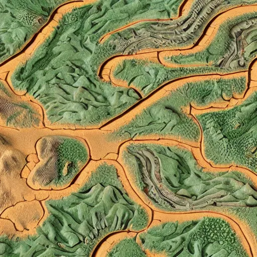 Prompt: closeup straight riverbed, topview map, miniature photography, h0, 1:87, river, highly detailed, satellite image, game map, anno 1404, monkey island, civilization, by tim hildebrandt, by rhads, megascans texture