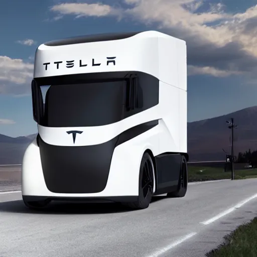 Prompt: A lorry/truck designed and produced by Tesla, promotional photo