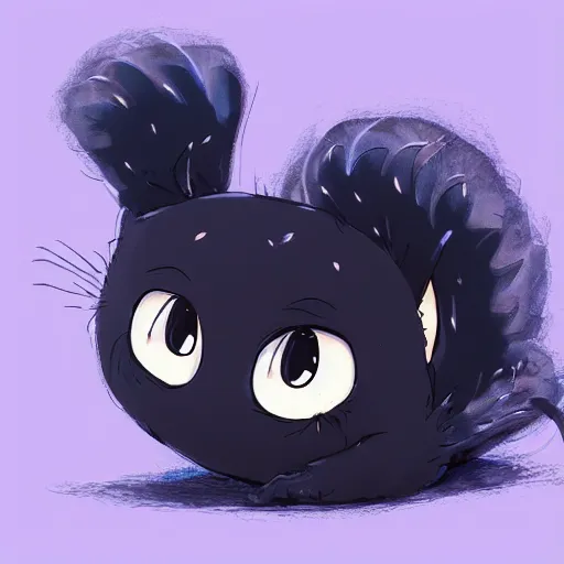 Prompt: ( ( black ) ) small cute creature ( ( ( ( big eyes ) ) ) ) in ghibli artstyle, high details, high quality, friendly, 8 k, art