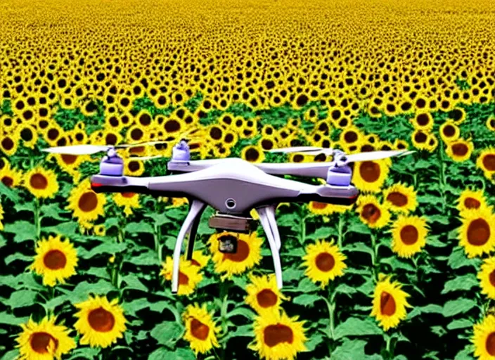 Image similar to Communist Propaganda Poster of a Bayraktar TB2 drone in a sunflower field.