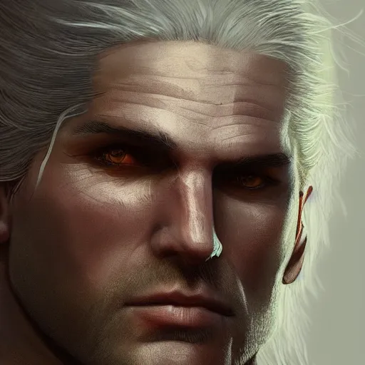 Image similar to epic digital matte paining of Geralt of Rivia by Jama Jurabaev, closeup, extremely detailed, artstation