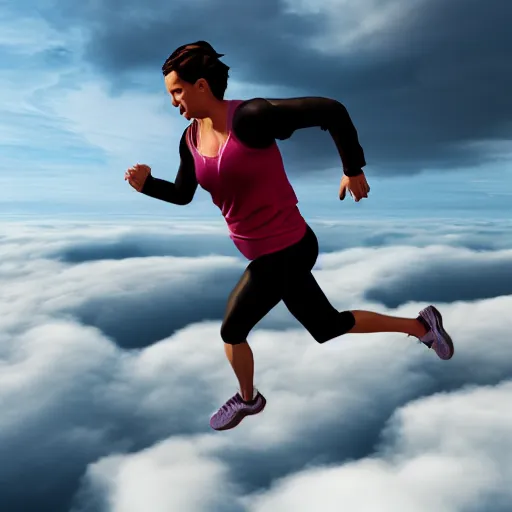 Image similar to running and falling on clouds, 4k, post-processing, detailed, photorealistic imagery