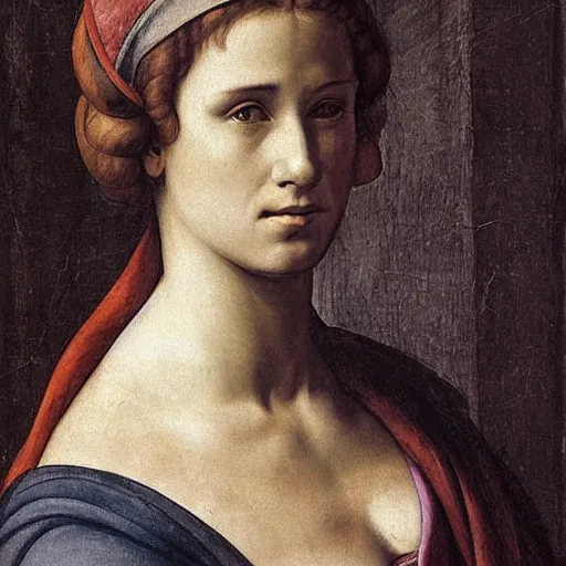 Prompt: portrait drawing of a woman, beautiful, by andrea del sarto, renaissance, harmonius, elegant, shoulder - length, chalk