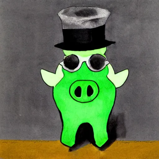 Prompt: green pig wearing a tophat