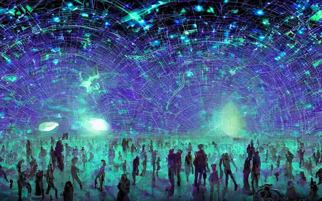 Image similar to prophecy of a techno - spiritual utopian festival, perfect future, award winning digital art