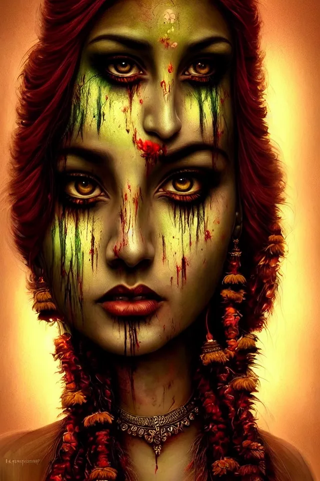 Image similar to epic professional digital art of beautiful indian 🧟♀👰♀, ambient lighting, painted, impressive, leesha hannigan, wayne haag, reyna rochin, ignacio rios, mark ryden, van herpen, best on artstation, cgsociety, wlop, pixiv, stunning, gorgeous, much wow, cinematic, masterpiece