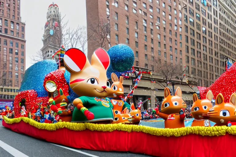 Image similar to photo of giant beautiful elaborate parade float designed by richard scarry, in the macys parade, detailed 4 k photo,