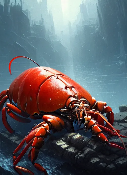 Image similar to portrait of epic lobster. highly detailed, digital painting, concept art, smooth, sharp focus, illustration, art by greg rutkowski