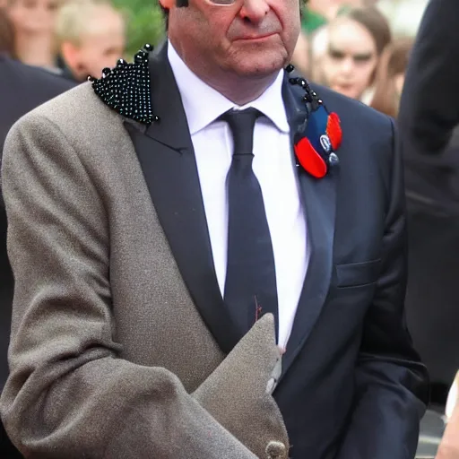 Prompt: François Hollande in tuxedo with short beaded dreadlocks, lots of short dreadlocks on the head, short dreadlocks with beads