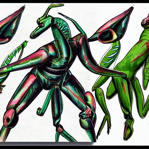 Prompt: concept art of a praying mantis themed superhero, high detail,