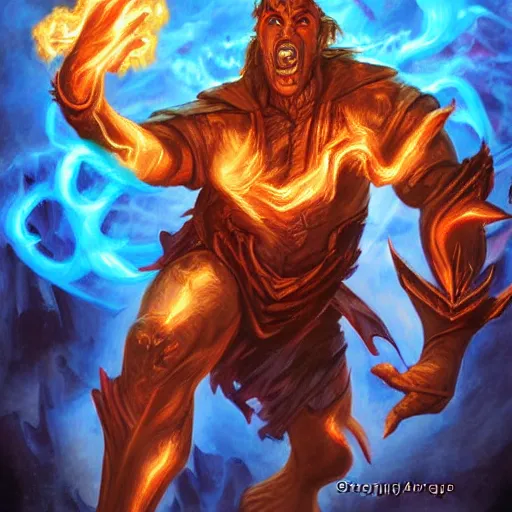 Prompt: magic the gathering koth bringer of fire - art by steve argyle