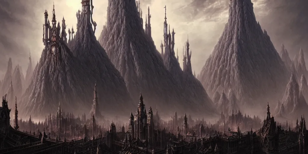 Image similar to a beautiful and insanely detailed matte painting of an advanced sprawling undead civilization with surreal architecture designed by akihiko yoshida!, whimsical!!, epic scale, intricate details, sense of awe, elite, fantasy realism, complex layered composition!!