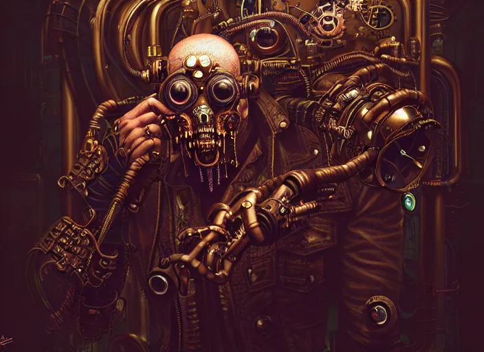 Prompt: an intricately detailed ultra - realistic unreal engine 5 rendering of a portrait of steampunk cyberpunk neon - bordered cyborg zombie wolfman, concept art, intricate details, eerie, highly detailed, photorealistic, octane render, 8 k uhd art by kilian eng