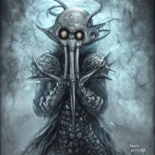 Prompt: squidward as a dark souls boss by david stoupakis