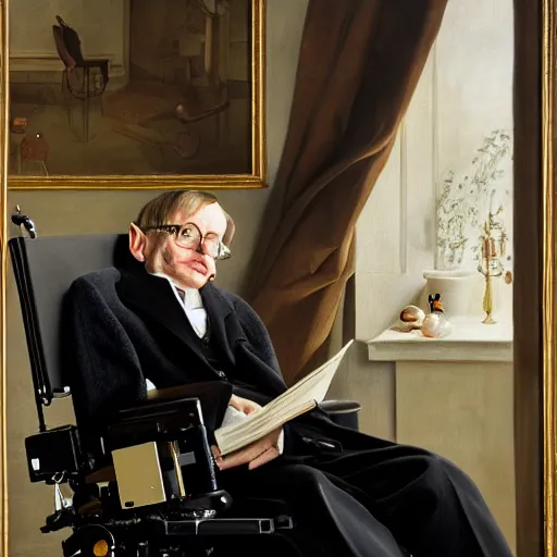 Prompt: stephen hawking, detailed painting by pieter claesz and james c. christensen