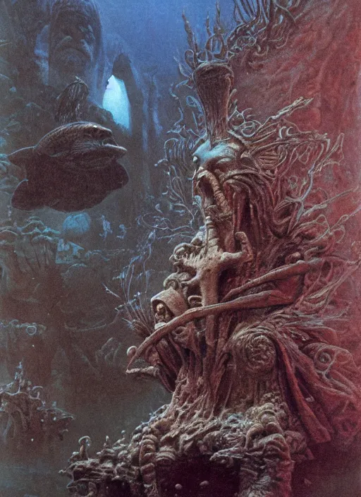 Image similar to a statue under the sea, by wayne barlowe,