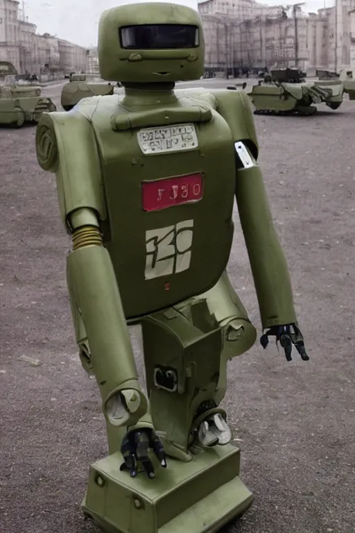 Image similar to soviet military robot scary retro - futuristic