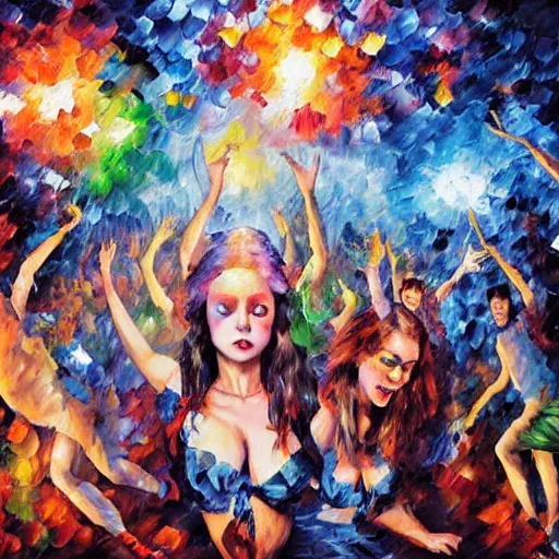 Image similar to rave dance party by arthur adams, charlie bowater, leonid afremov, chiho ashima, karol bak, david bates, tom chambers