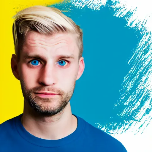 Image similar to 3 0 year old man portrait, blonde hair, blue eyes, pop art style