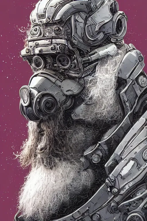 Image similar to Portrait of philosopher Peter Kropotkin with a long beard wearing futuristic power armor, sci-fi, intricate, highly detailed, digital painting, trending on artstation, sharp focus, illustration, style of Stanley Artgerm and Greg Rutkowski and Dan Mumford