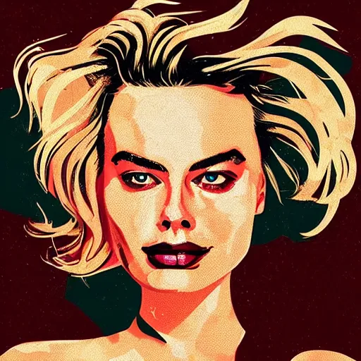 Image similar to margot robbie in a smokie room, digital art, in the style of Butcher Billy, artstation