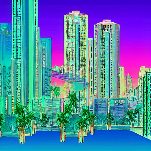 Image similar to vaporwave jungle city donald trump