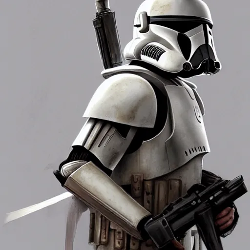 Image similar to an imperial stormtrooper walking, full body photography, extremely long shot, long shot, full-length, head-to-toe, concept art by Doug Chiang cinematic, realistic painting, high definition, concept art, the Mandalorian concept art style