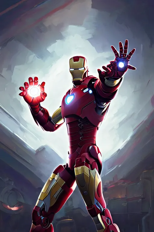 Image similar to epic iron man portrait stylized as fornite style game design fanart by concept artist gervasio canda, behance hd by jesper ejsing, by rhads, makoto shinkai and lois van baarle, ilya kuvshinov, rossdraws global illumination radiating a glowing aura global illumination ray tracing hdr render in unreal engine 5