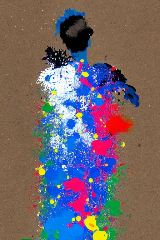 Image similar to figure made out of paint splatters playing ping pong, artwork, paddle and ball