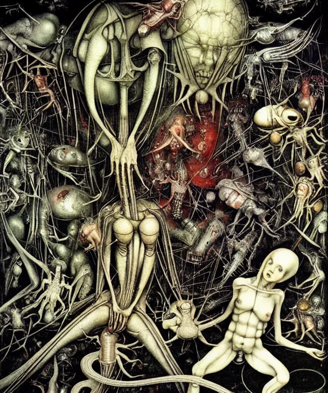 Image similar to realistic detailed photo of the miracle of life by H.R.Giger, hieronymus bosch, by Ayami Kojima, Amano, Takato Yamamoto