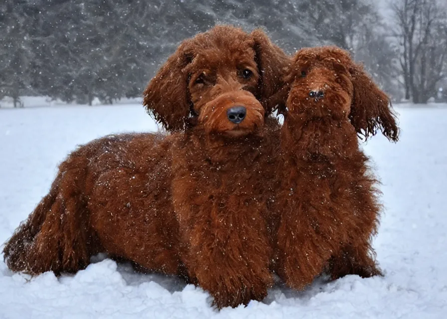 Image similar to Giant woolly dachshund, in the middle of a snow storm