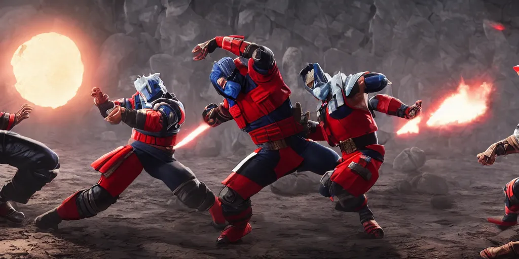 Prompt: kakashi and optimus prime fighting in mortal kombat style, unreal 5, hyperrealistic, realistic, photorealistic, dynamic lighting, highly detailed, cinematic landscape, studio landscape, studio lighting