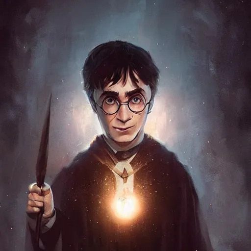 Prompt: harry potter portrait by greg rutkowski and frank frazetta, dark fantasy, artstation