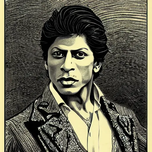 Prompt: A beautiful 19th century wood-engraving of Shah Rukh Khan, by Édouard Riou Jules Férat and Henri de Montaut, highly detailed, fine Art, high detail, masterpiece, illustration, clear eyes, trending on artstation