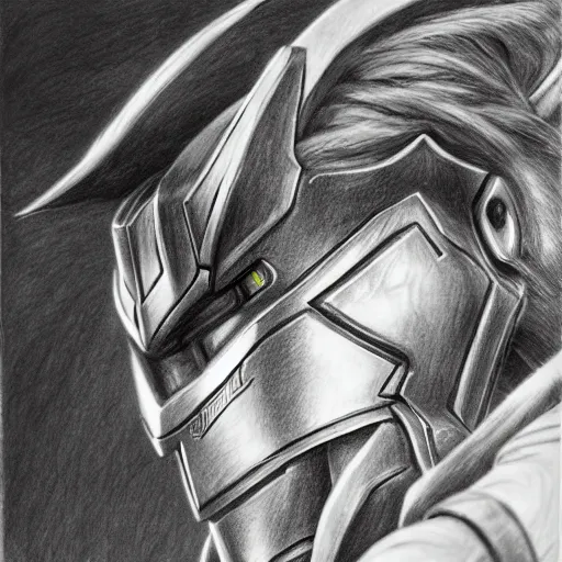 Image similar to reinhardt overwatch in the style of Diablo, highly detailed, pencil drawing, hyper realistic