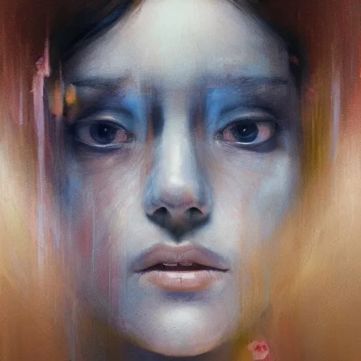 Image similar to ghostly female portrait in detail in oil paint by james jean,