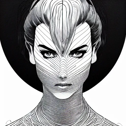 Image similar to clean simple line art of a woman. white background. well composed, clean black and white line drawing, beautiful detailed face. illustration by josan gonzalez and steve ditko and greg rutkowski